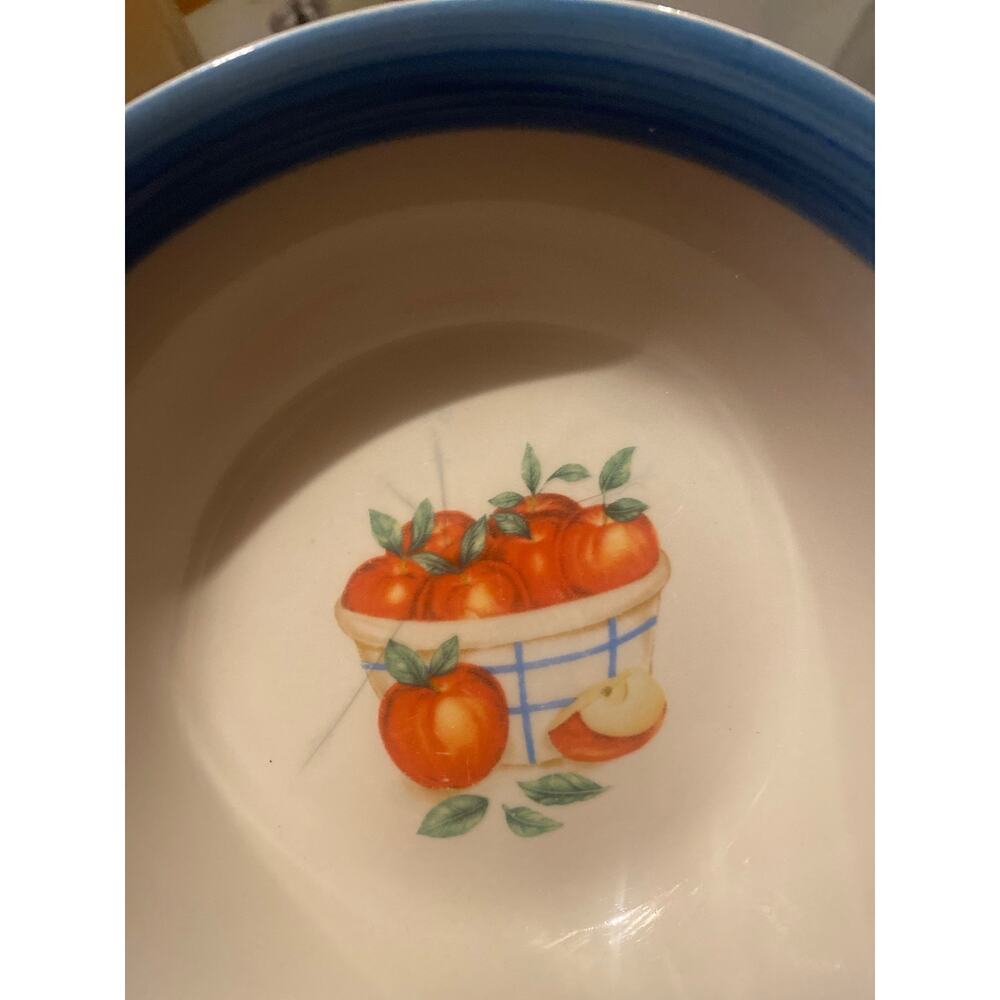 Atico Bowl - Apples In A Basket Pattern Blue Rim 6.75” - Picture 6 of 6